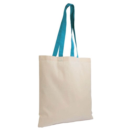135 g/m2 natural cotton shopping bag with coloured long handles 135 g/m2 natural cotton shopping bag with coloured long handles