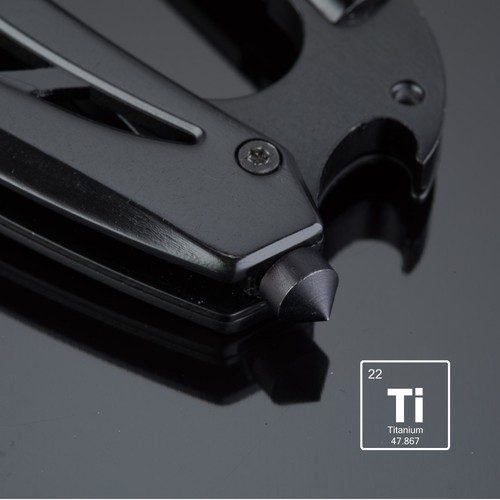 MULTIFUNCTIONELE TOOL VAN TITANIUMGECOAT STAAL OPTIMA MET KARABIJNHAK MULTIFUNCTIONELE TOOL VAN TITANIUMGECOAT STAAL OPTIMA MET KARABIJNHAK