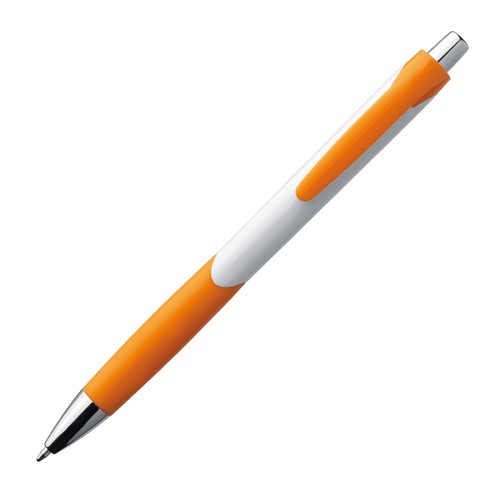 Plastic ball pen with white shaft and rubber grip zone Plastic ball pen with white shaft and rubber grip zone