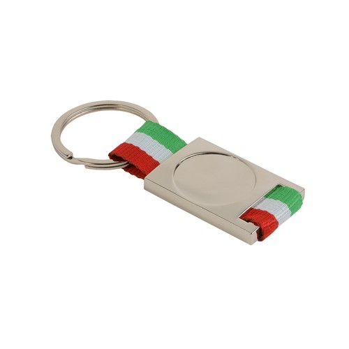 Metal and nylon key chain. Centre to be customised with resin logo
