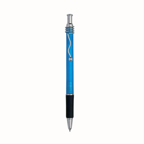 Penna a scatto fusto satinato, con clip in metallo ondulata e impugnatura gommata Penna a scatto fusto satinato, con clip in metallo ondulata e impugnatura gommata