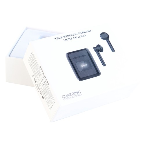 Wireless earbuds with light up logo Wireless earbuds with light up logo