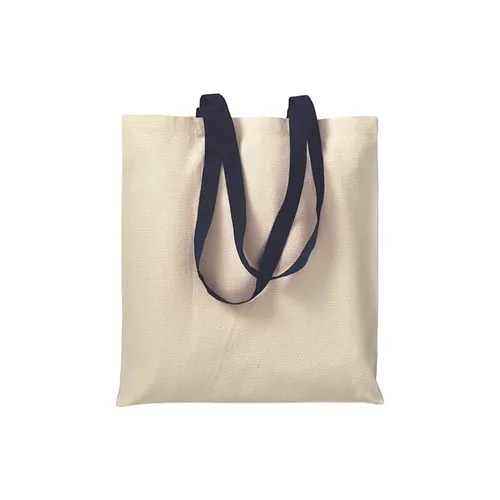 220 g/m2 natural cotton shopping bag with coloured long handles