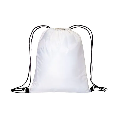 210T white polyester backpack with choke closure and colored cords 210T white polyester backpack with choke closure and colored cords