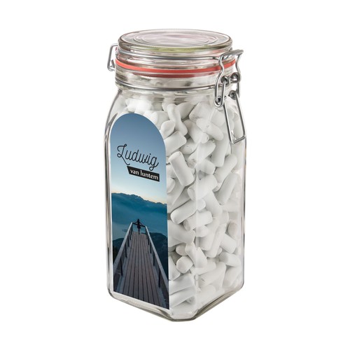 Big glass jar 1,5 liter, filled with candy