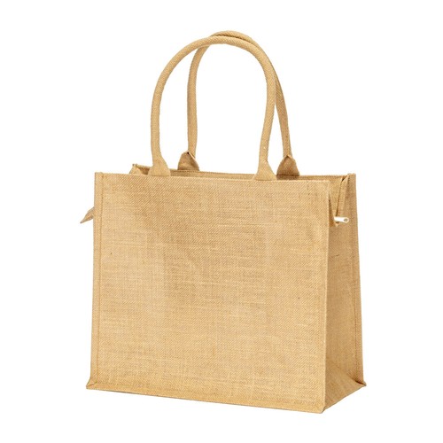 Borsa in juta con manici in cotone. Dotata di chiusura a zip Borsa in juta con manici in cotone. Dotata di chiusura a zip