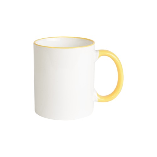 White grade A ceramic mug with coloured handle and edge, For dishwashers
