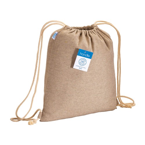 280 gr/m2 recycled cotton melange-effect backpack with drawstring choke closure attached