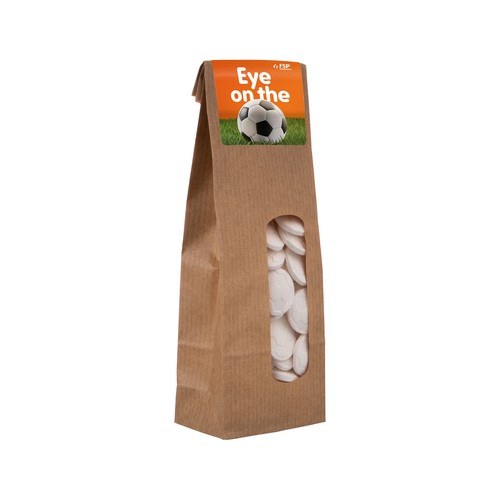 Kraft zakje met venster gevuld met snoep Kraft zakje met venster gevuld met snoep