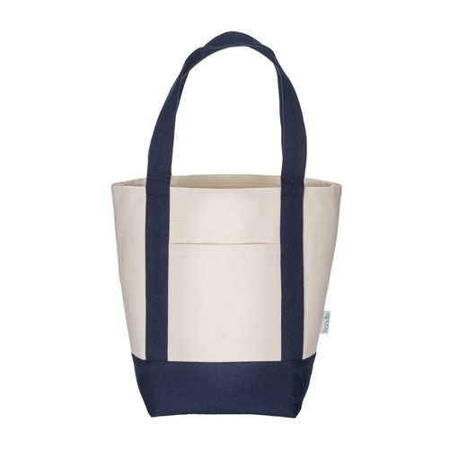 Mini shopper bag made of 340 g/m2 recycled cotton with colorful handles and base. GRS Mini shopper bag made of 340 g/m2 recycled cotton with colorful handles and base. GRS