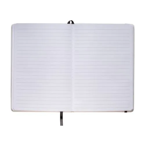 Notebook with coloured elastic, ruled sheets, satin bookmark Notebook with coloured elastic, ruled sheets, satin bookmark