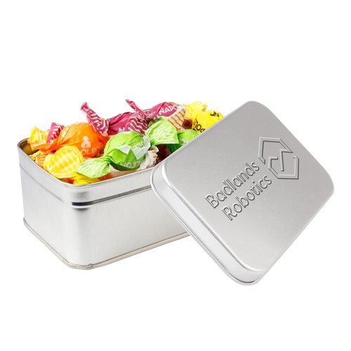 Square tin with embossing