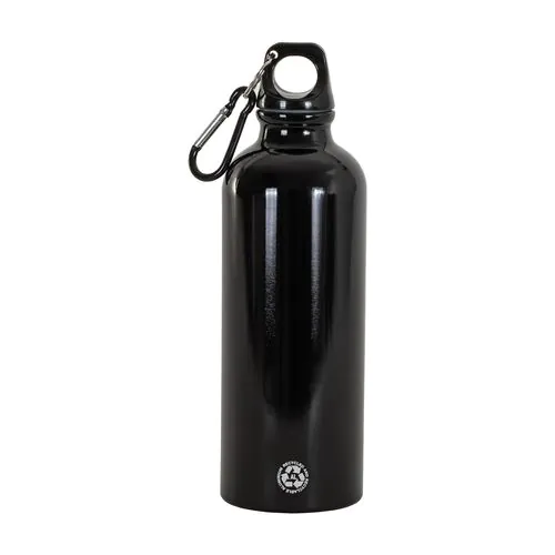Botella de aluminio reciclado (500 ml), con tapón de plástico y mosquetón Botella de aluminio reciclado (500 ml), con tapón de plástico y mosquetón