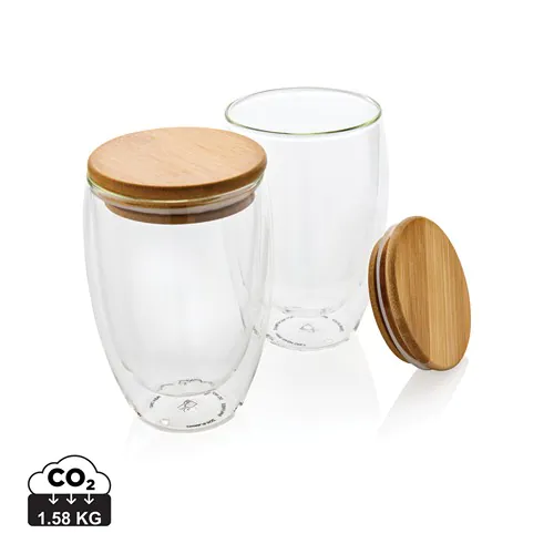 Double wall borosilicate glass with bamboo lid 350ml 2pc set Double wall borosilicate glass with bamboo lid 350ml 2pc set