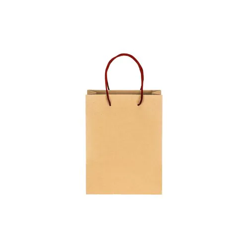 150 g/m2 natural recycled paper bag with gusset and short colored handles 150 g/m2 natural recycled paper bag with gusset and short colored handles