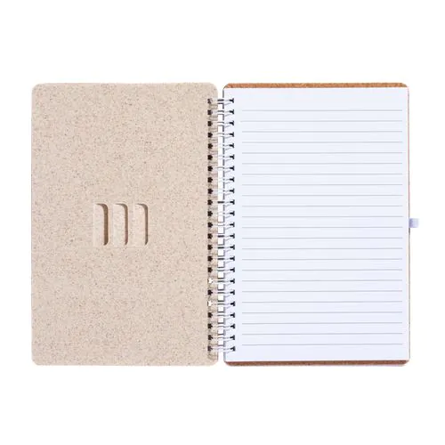 Carnet à anneaux en liège transformable en support pour téléphone portable. Carnet à anneaux en liège transformable en support pour téléphone portable.