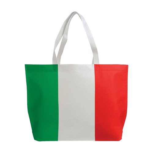 Non-woven thermowelved shopping bag with gusset, long handles with tricolor printing Non-woven thermowelved shopping bag with gusset, long handles with tricolor printing