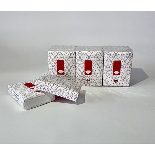 Customizable tissue packs with paper packaging.