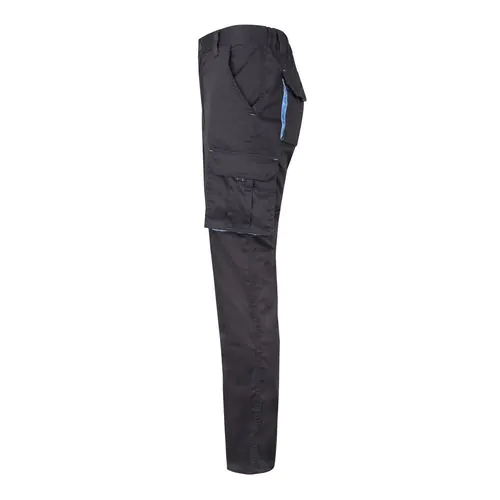 VL FIDES. Two-tone, multi-pocket stretch trousers (240g/m²), in cotton (46%), EME (38%) and polyester (16%)