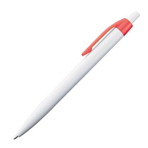 White plastic ball pen with coloured clip