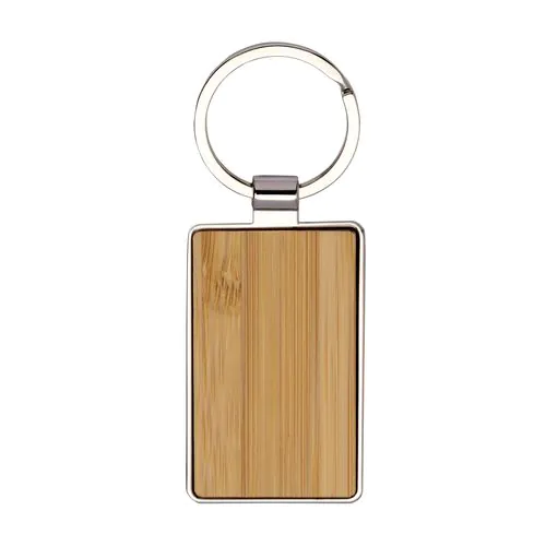 Porte-clés rectangulaire en métal avec façade en bambou Porte-clés rectangulaire en métal avec façade en bambou