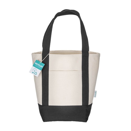 Mini borsa shopper in cotone riciclato da 340 g/m2 con manici e base colorati. GRS