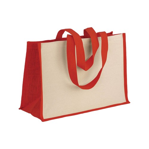 280 g/m2 cotton shopping bag with jute details, long handles and gusset 280 g/m2 cotton shopping bag with jute details, long handles and gusset