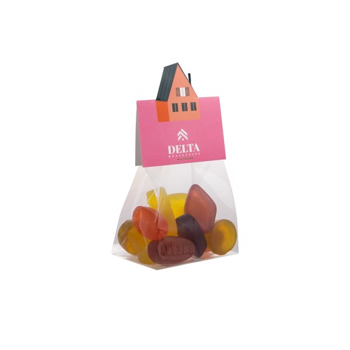 Block bag with header card in your own shape and 50 grams of candy Block bag with header card in your own shape and 50 grams of candy