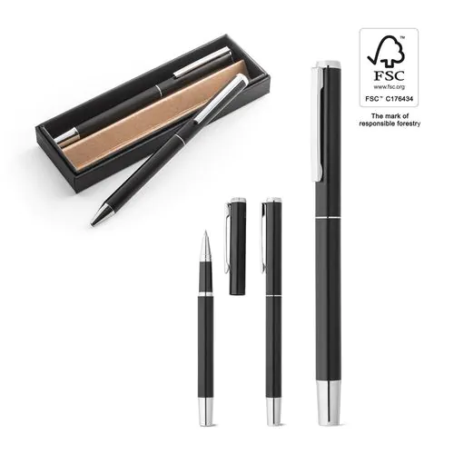 LEAH. Roller and ballpoint pen set in aluminium 94% rAL) with clip