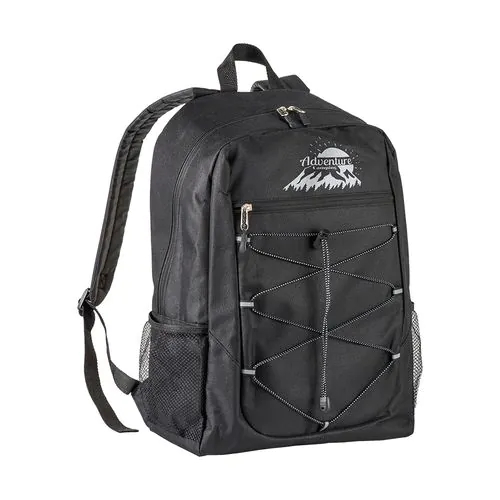 600D polyester 4-pocket backpack (two mesh side pockets). Padded straps and back 600D polyester 4-pocket backpack (two mesh side pockets). Padded straps and back