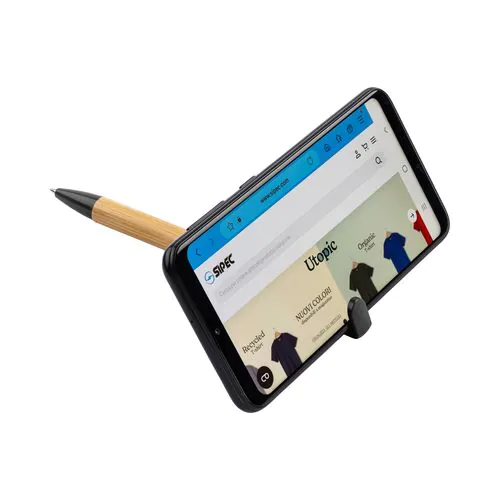Bamboo and wheat straw twist pen with mobile phone stand