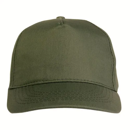 Cotton 5-panel cap with 2 mm-thick visor, embroidered eyelets and adjustable velcro strap