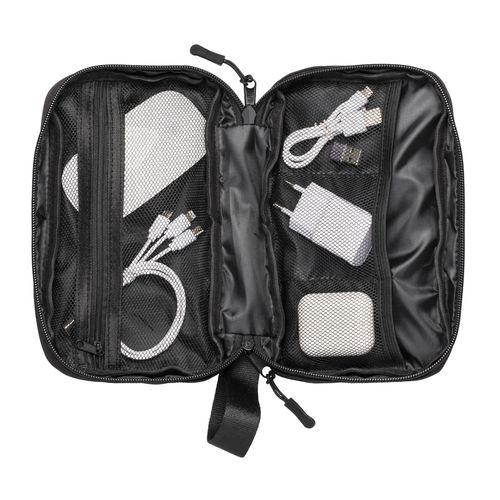 Tech organizer made of R-PET 900D with inside pockets and zipper closure