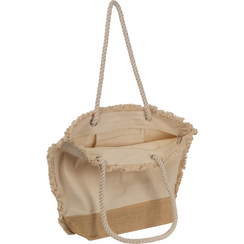 Bolsa de playa Oeko-Tex ® natural con fondo de yute y cordón