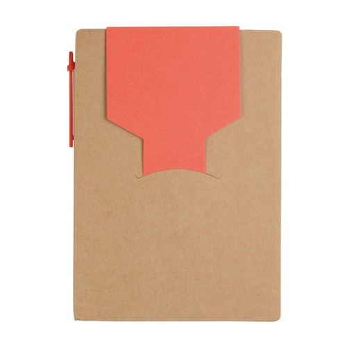 Recycled-paper notepad with cardboard pen and sticky notes Recycled-paper notepad with cardboard pen and sticky notes