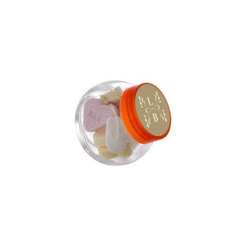 Micro glazen potje 50 ml, gevuld met snoep Micro glazen potje 50 ml, gevuld met snoep