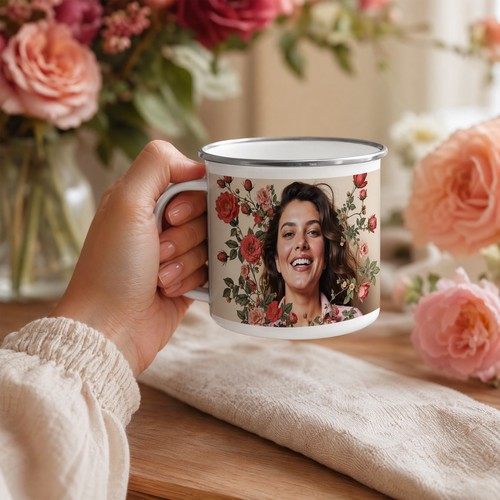 Custom Enamel Mugs - Metal with Steel Rim, Made to Order Custom Enamel Mugs - Metal with Steel Rim, Made to Order