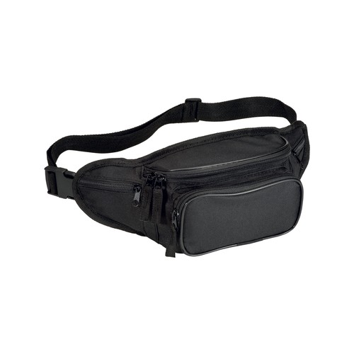 600D polyester 5-pocket waist bag with adjustable waist strap and clip closure