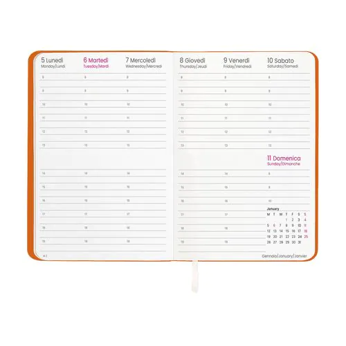 Weekly planner 2026 with soft cover in heat-reactive PU