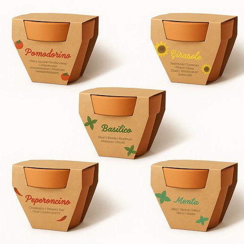 Maceta de terracota natural con turba y cápsula biodegradable con semillas Maceta de terracota natural con turba y cápsula biodegradable con semillas