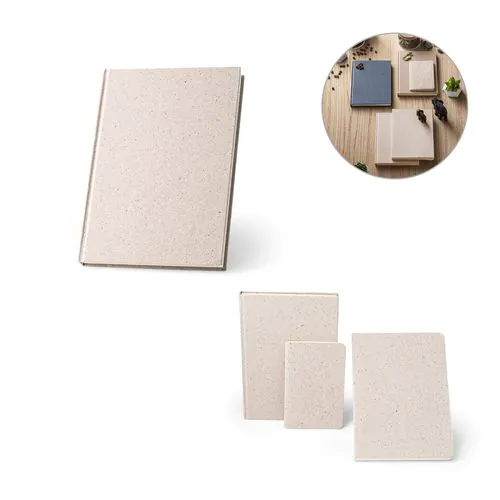 ORGANIC RIGID. Bloc-notes A5 avec couverture rigide fabriquée à partir de matière organique d'éléphant (80%)