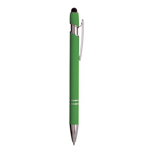 Penna a scatto in alluminio gommato con gommino per touch screen e clip in metallo Penna a scatto in alluminio gommato con gommino per touch screen e clip in metallo