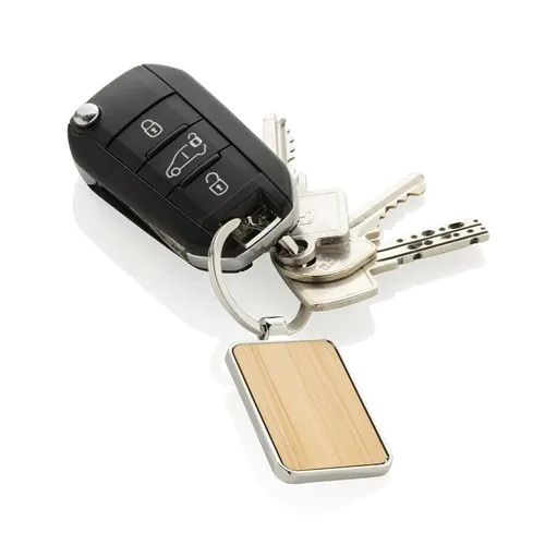 RCS recycled zinc alloy rectangle keychain with bamboo RCS recycled zinc alloy rectangle keychain with bamboo