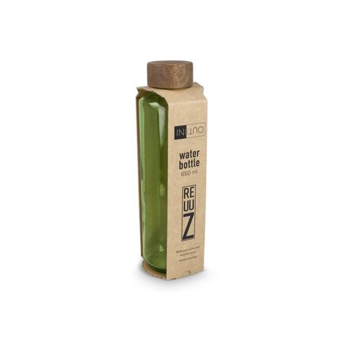 InSideOut Recycled Glass Waterbottle ReuuZ with wooden cap 650ml InSideOut Recycled Glass Waterbottle ReuuZ with wooden cap 650ml