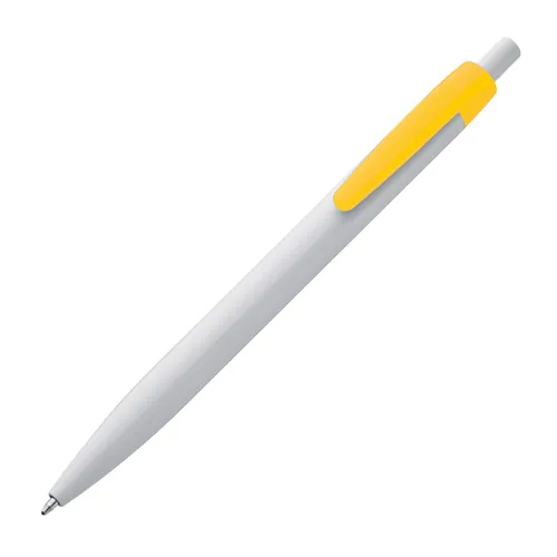 White plastic ball pen with coloured clip White plastic ball pen with coloured clip