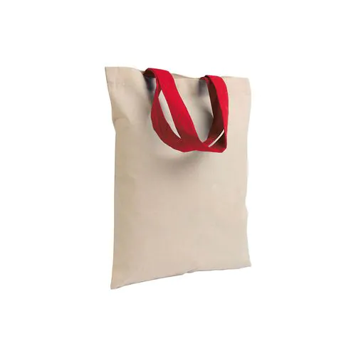 135 g/m2 natural cotton mini shopping bag with coloured short handles 135 g/m2 natural cotton mini shopping bag with coloured short handles