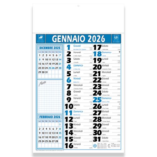 2026 Two-Colour Monthly Wall Calendar, 12 sheets, coated paper, heat-sealed