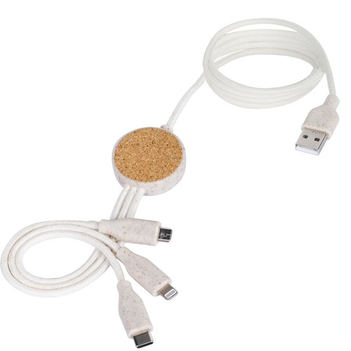 3 IN 1 CHARGING CABLE IN WHEAT STRAW + ABS, RPET AND CORK