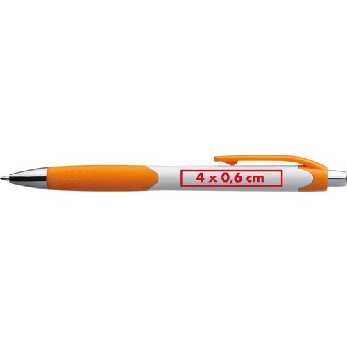 Plastic ball pen with white shaft and rubber grip zone Plastic ball pen with white shaft and rubber grip zone