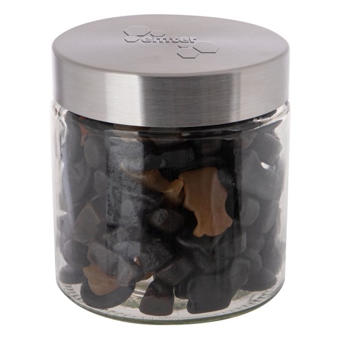 Bocal en verre de 0,9 litre avec embossage, rempli de bonbons Bocal en verre de 0,9 litre avec embossage, rempli de bonbons